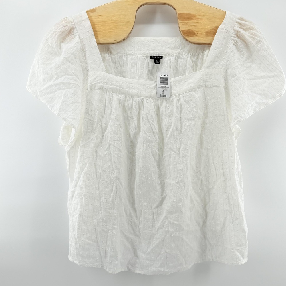 Torrid Blouse Womens‎ 5X White Clip Jacquard Square Neck Flutter Sleeve Boho Top